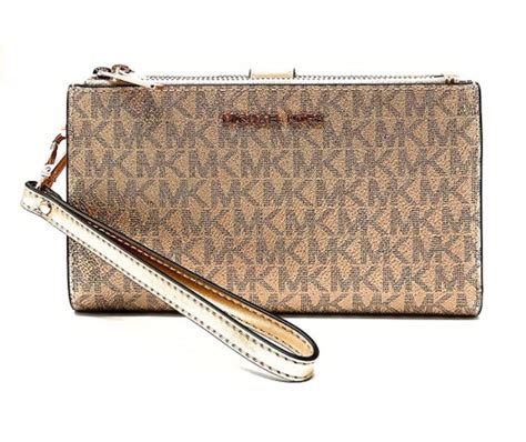 michael kors boxed metallic signature double zip wristlet|Michael Kors large wristlet clutch.